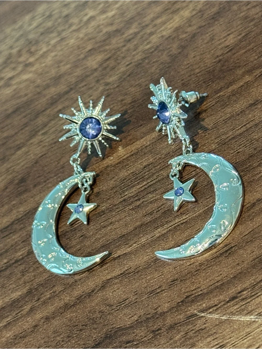 Blue Crystal Moon & Star Drop Earrings - Women